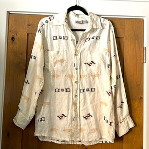 Chico’s Design 100% Linen Southwestern Shell Button Button Down Shirt Womens 0/S